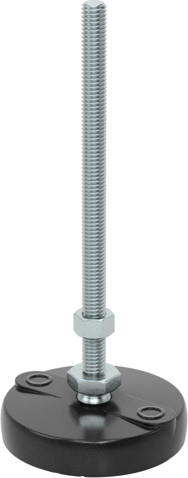 Sabit Dönen Seviyeleme Montajı, Yastıklı, 6“ Uzunluk, 3/8”-16 Dişli Saplama ve 3" Çaplı Taban