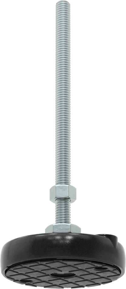 Sabit Dönen Seviyeleme Montajı, Yastıklı, 6“ Uzunluk, 3/8”-16 Dişli Saplama ve 3" Çaplı Taban