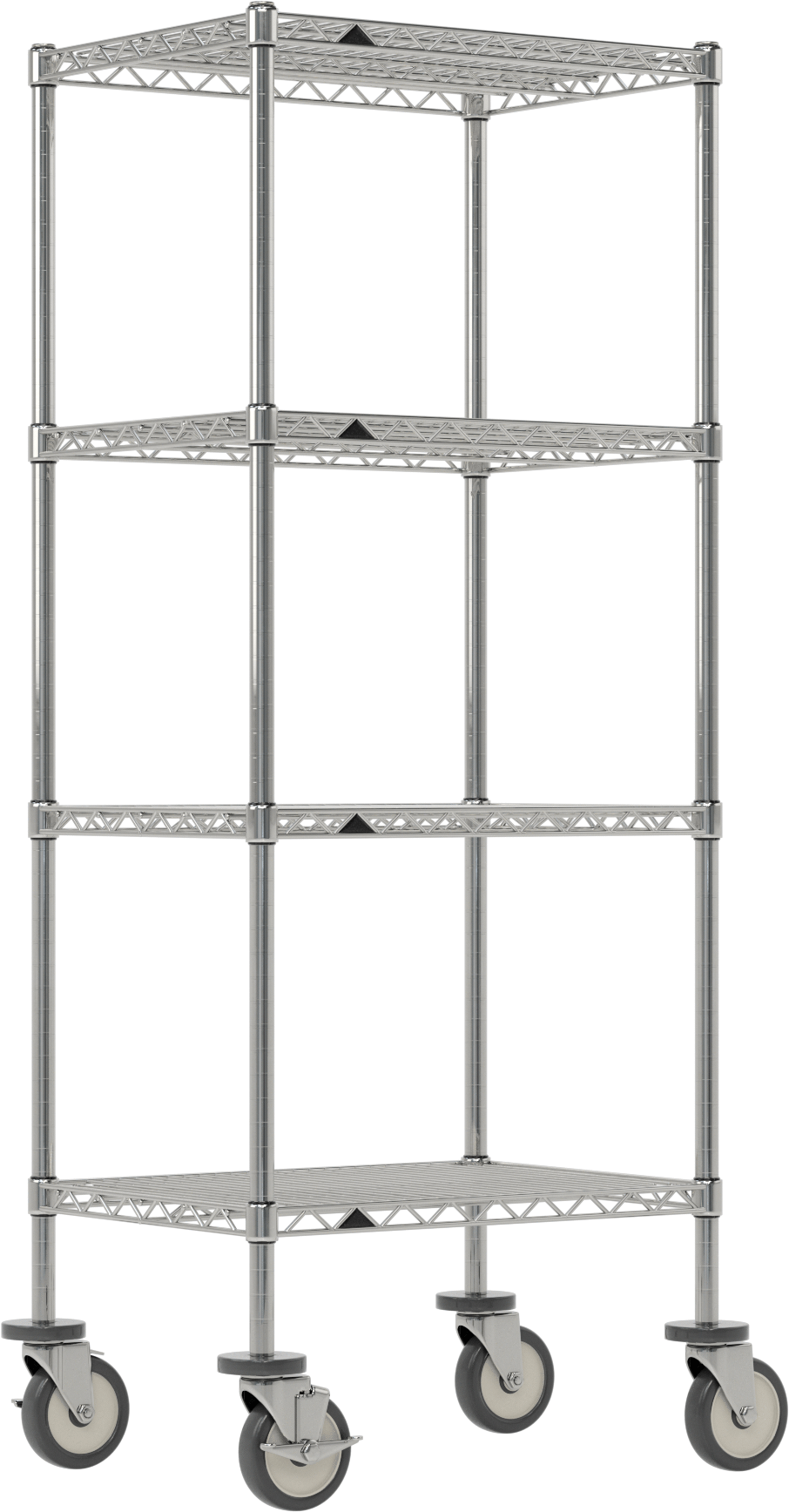 Mobil Ağır Hizmet Tipi Tel Raf, Bölünmüş Manşonlu ve 4 Raflı, Çelik, 24" x 61.5" x 18"