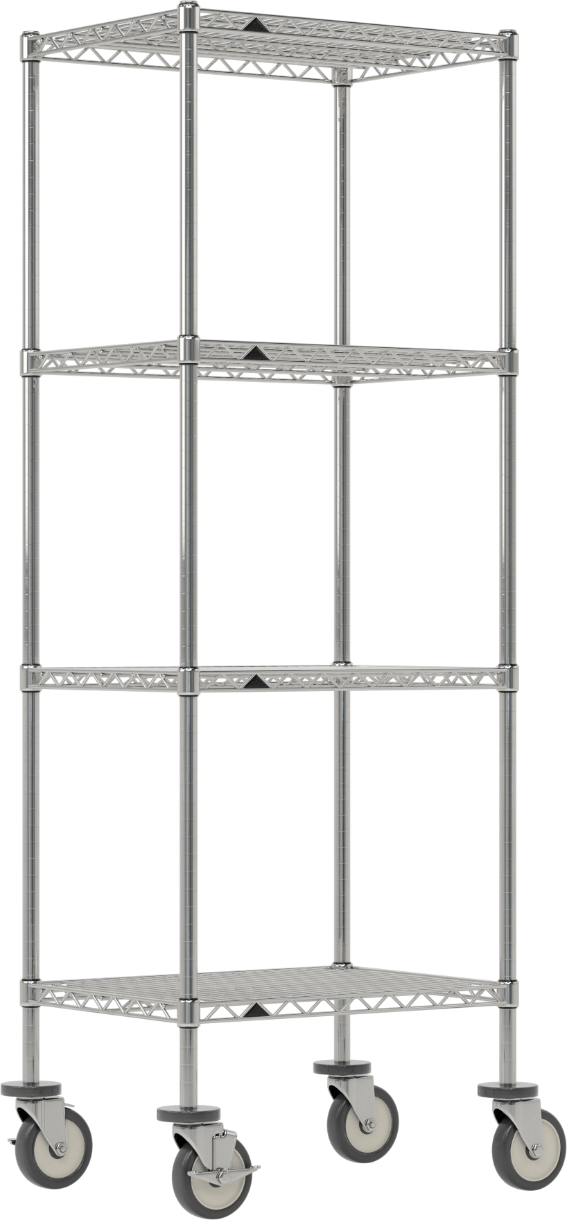 Mobil Ağır Hizmet Tipi Tel Raf, Bölünmüş Manşonlu ve 4 Raflı, Çelik, 24" x 69.5" x 18"