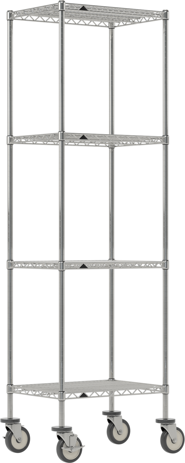 Mobil Ağır Hizmet Tipi Tel Raf, Bölünmüş Manşonlu ve 4 Raflı, Çelik, 24" x 81.5" x 18"
