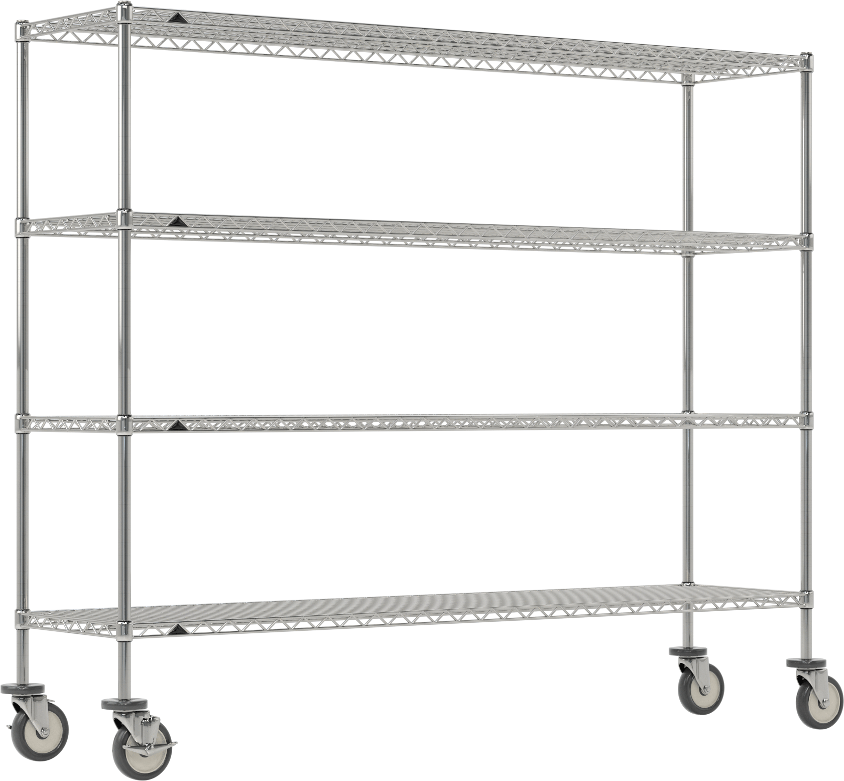 Mobil Ağır Hizmet Tipi Tel Raf, Bölünmüş Manşonlu ve 4 Raflı, Çelik, 72" x 61.5" x 18"