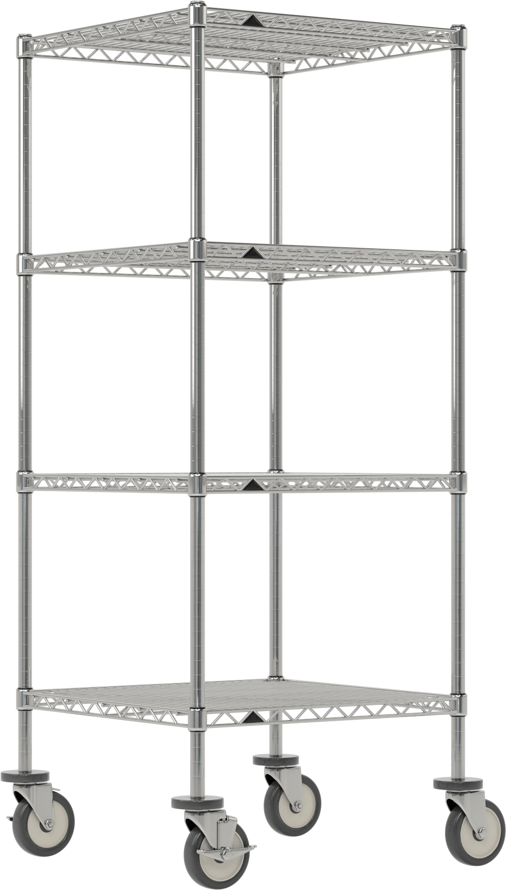 Mobil Ağır Hizmet Tipi Tel Raf, Bölünmüş Manşonlu ve 4 Raflı, Çelik, 24" x 61.5" x 24"