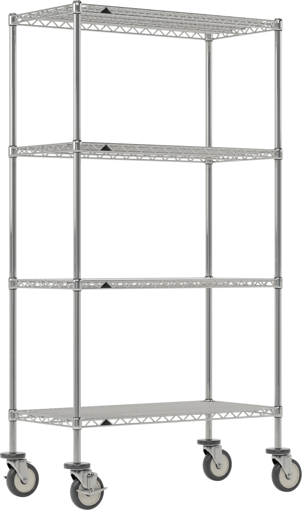 Mobil Ağır Hizmet Tipi Tel Raf, Bölünmüş Manşonlu ve 4 Raflı, Çelik, 36" x 69.5" x 18"