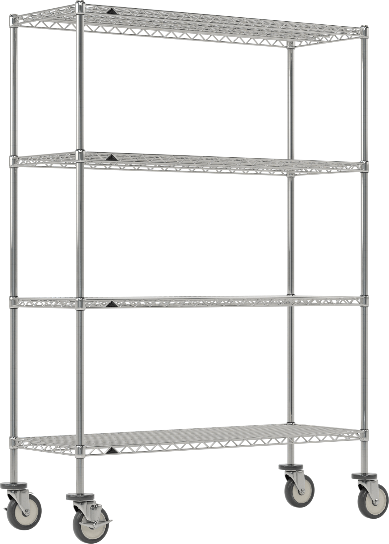 Mobil Ağır Hizmet Tipi Tel Raf, Bölünmüş Manşonlu ve 4 Raflı, Çelik, 48" x 69.5" x 18"