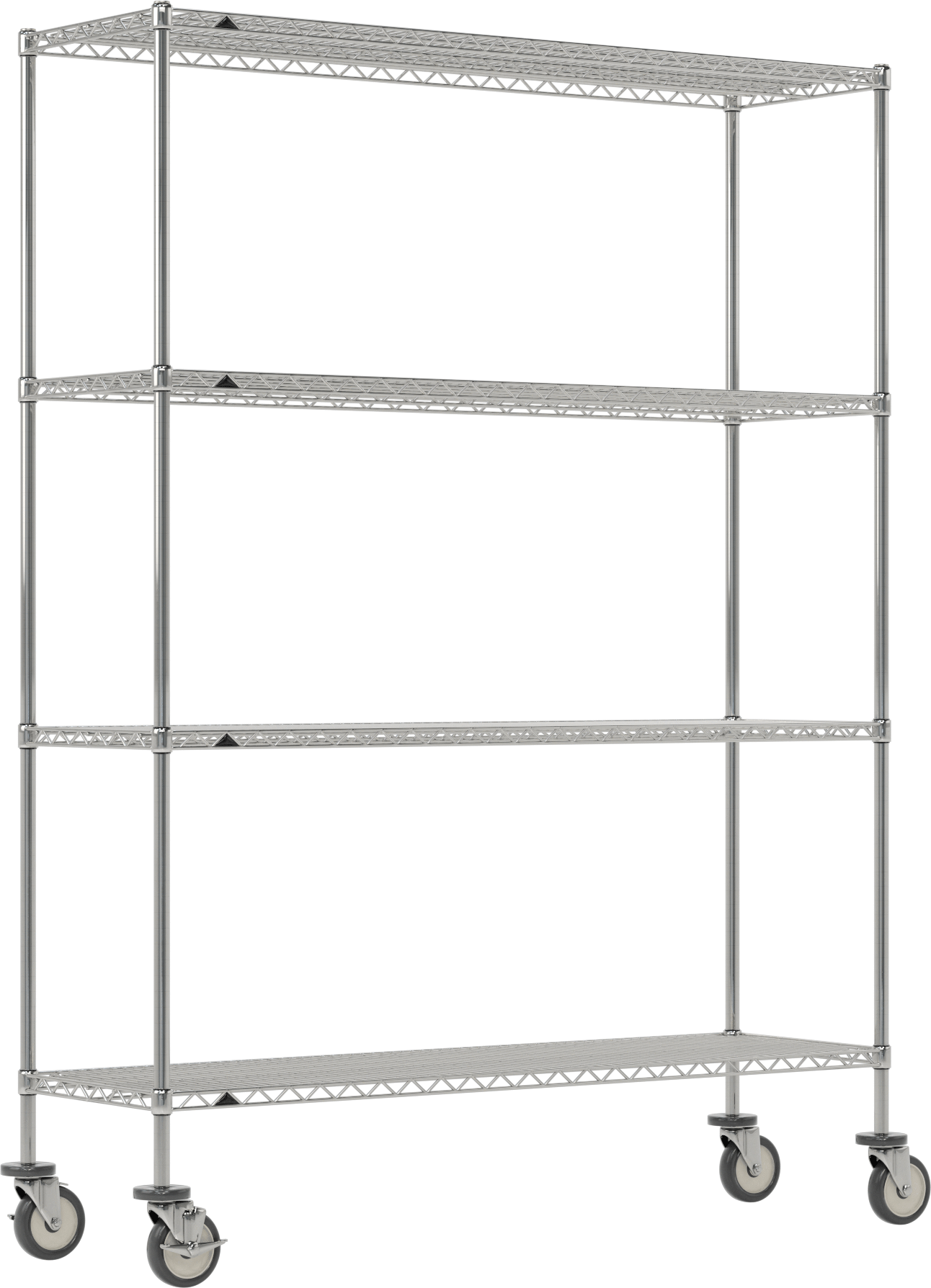 Mobil Ağır Hizmet Tipi Tel Raf, Bölünmüş Manşonlu ve 4 Raflı, Çelik, 60" x 81.5" x 18"
