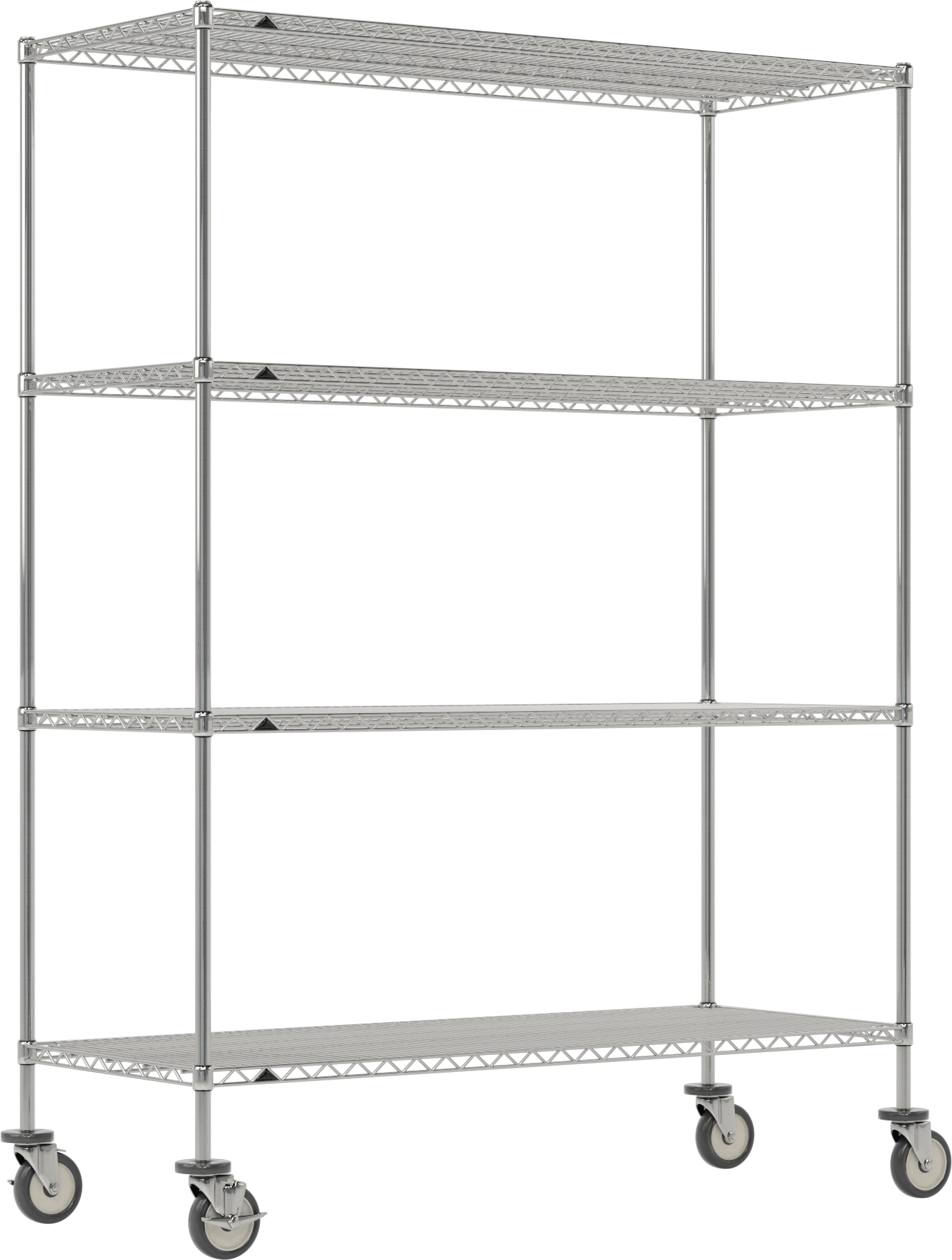 Mobil Ağır Hizmet Tipi Tel Raf, Bölünmüş Manşonlu ve 4 Raflı, Çelik, 60" x 81.5" x 24"