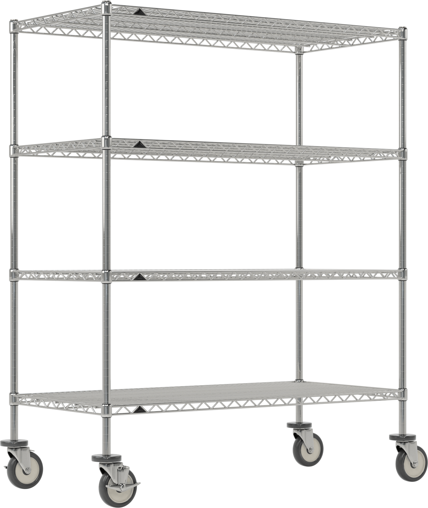 Mobil Ağır Hizmet Tipi Tel Raf, Bölünmüş Manşonlu ve 4 Raflı, Çelik, 48" x 61.5" x 24"