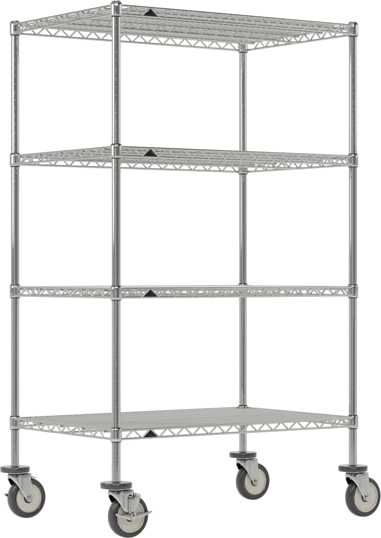 Mobil Ağır Hizmet Tipi Tel Raf, Bölünmüş Manşonlu ve 4 Raflı, Çelik, 36" x 61.5" x 24"