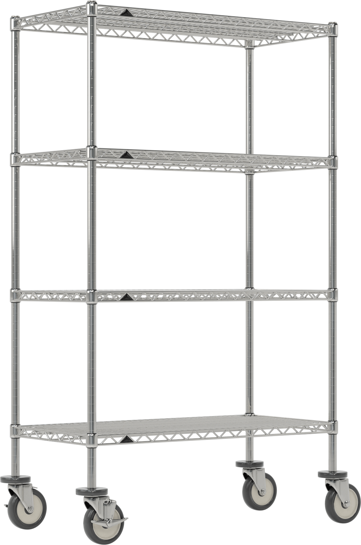 Mobil Ağır Hizmet Tipi Tel Raf, Bölünmüş Manşonlu ve 4 Raflı, Çelik, 36" x 61.5" x 18"