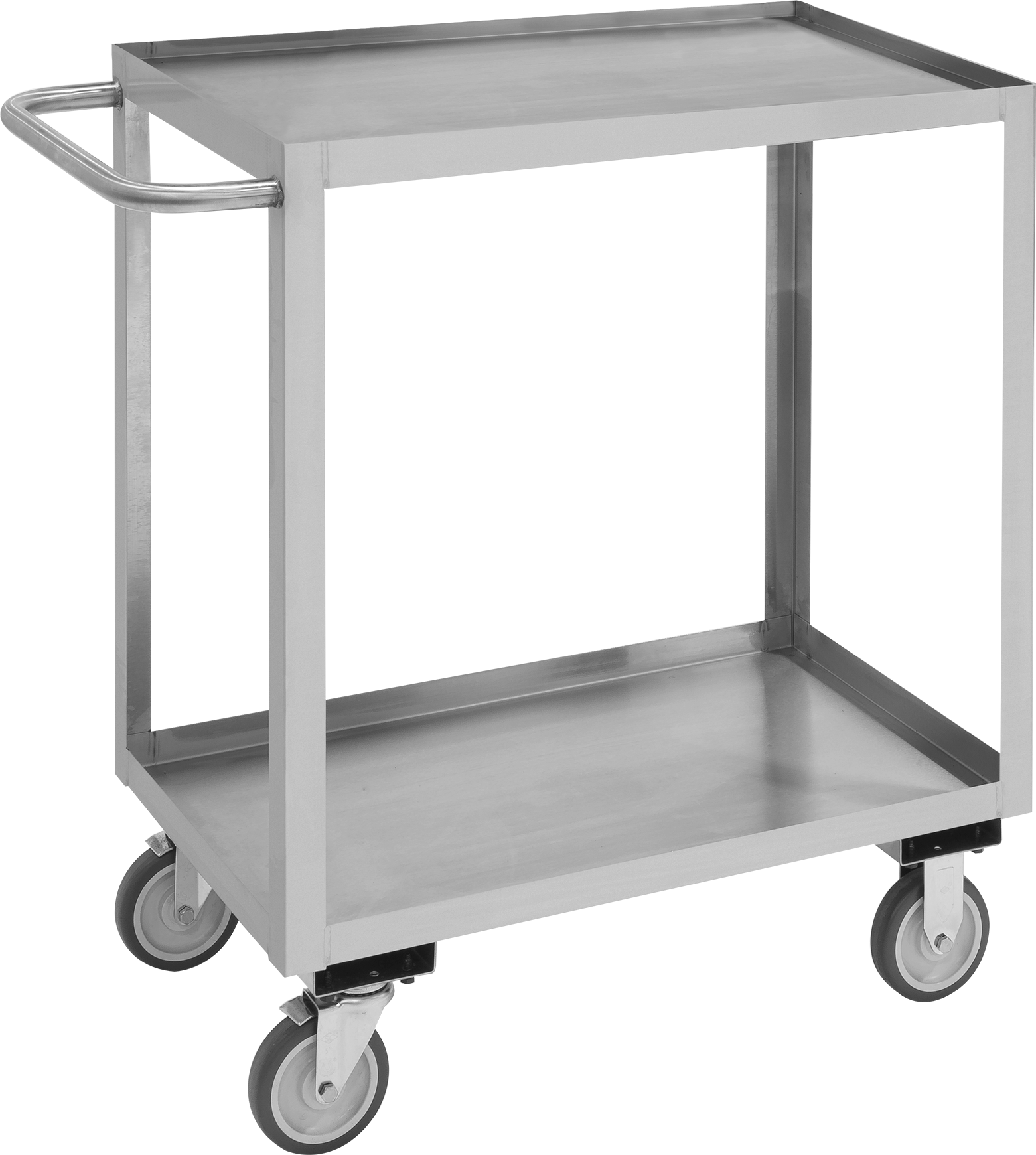 Paslanmaz Çelik Arabası, İki adet 30“ uzunluğunda x 18” genişliğinde, 1-1/2" kenarlı raf