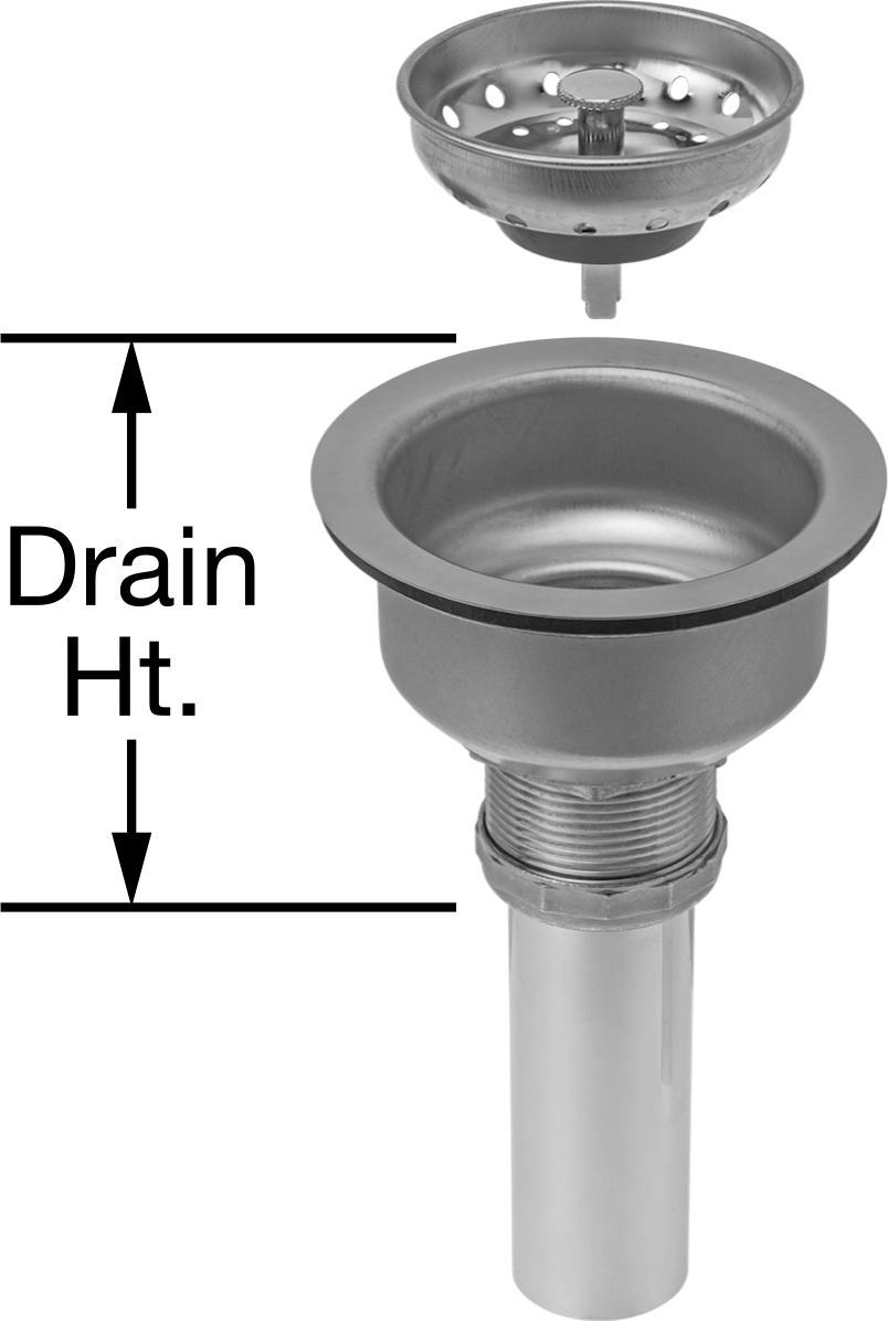Paslanmaz Çelik Lavabo Tahliye, Süzgeç ile, 3-1/2“ ila 4” Açıklık Çapı için, 3-1/2" Yükseklik