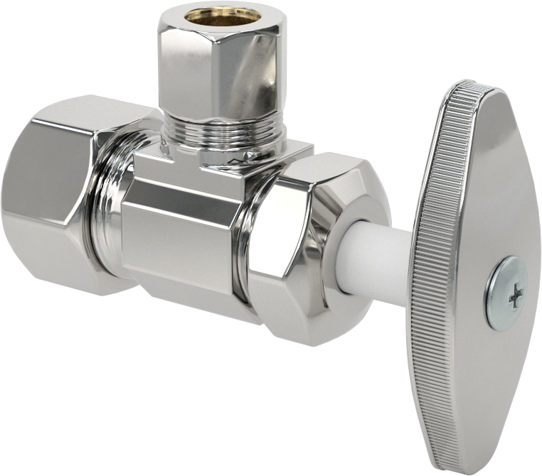 Sıhhi Tesisat Armatürleri için Kesme Vanası, 5/8“ Dış Çaplı Girişli ve 3/8” Dış Çaplı Çıkışlı Dirsek