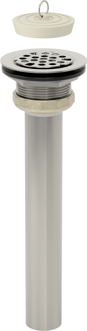 Delikli Süzgeçli Lavabo Tahliye, 2“ ila 2-1/2” Açıklık Çapı için, 1-1/4“ Dış Çap x 8” Uzunluklu Kuyruk Parçası