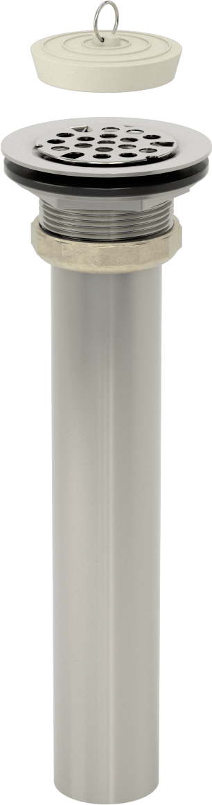 Delikli Süzgeçli Lavabo Tahliye, 2“ ila 2-1/2” Açıklık Çapı için, 1-1/2“ Dış Çap x 8” Uzunluklu Kuyruk Parçası