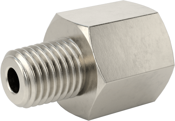 Minyatür Orta Basınçlı 303 Paslanmaz Çelik Boru Bağlantı Parçası, Düz Adaptör, M6 x 1 mm Dişi x 1/16 NPT Erkek