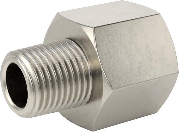 Minyatür Orta Basınçlı 303 Paslanmaz Çelik Boru Bağlantı Parçası, Adaptör, M10 x 1,25 mm Dişi x 1/8 NPT Erkek