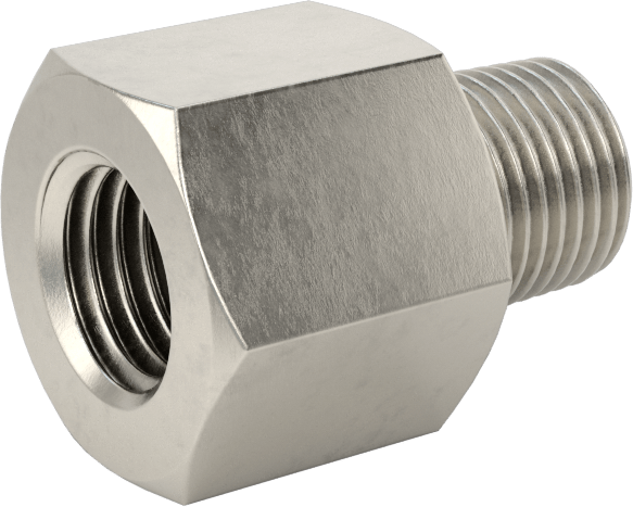 Minyatür Orta Basınçlı 303 Paslanmaz Çelik Boru Bağlantı Parçası, Adaptör, M10 x 1,25 mm Dişi x 1/8 NPT Erkek