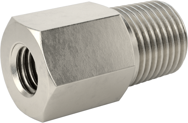 Minyatür Orta Basınçlı 303 Paslanmaz Çelik Boru Bağlantı Parçası, Burç Adaptörü, 1/8 NPT Erkek x 1/4"-28 Dişi