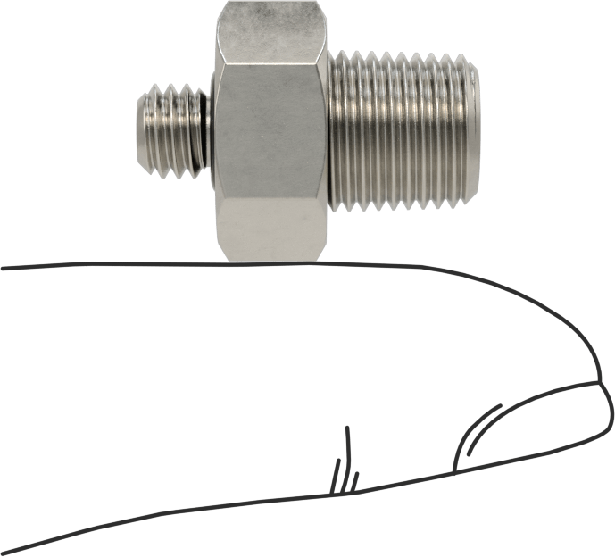 Minyatür Orta Basınçlı 303 Paslanmaz Çelik Boru Bağlantı Parçası, Düz Adaptör, 1/8 NPT Erkek x M6 x 1 mm Erkek