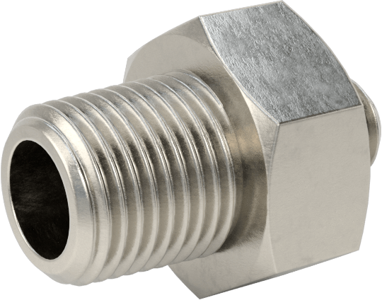 Minyatür Orta Basınçlı 303 Paslanmaz Çelik Boru Bağlantı Parçası, Düz Adaptör, 1/8 NPT Erkek x M6 x 1 mm Erkek