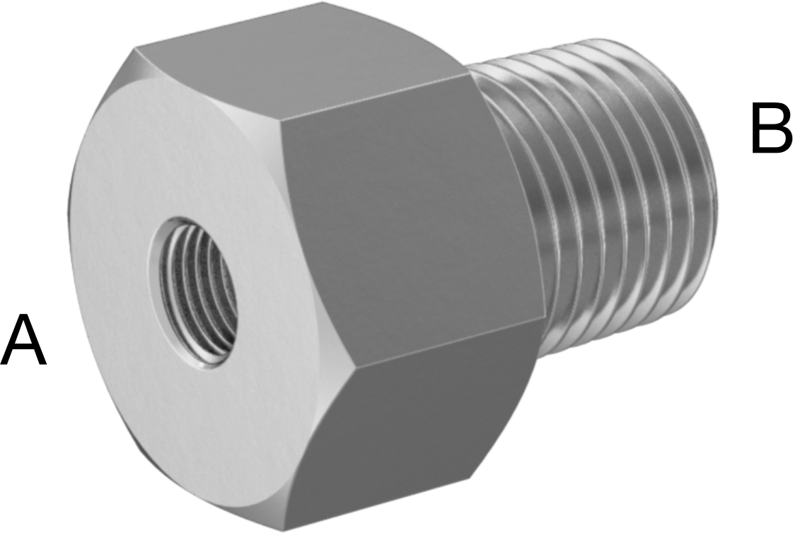 Minyatür Orta Basınçlı 303 Paslanmaz Çelik Boru Bağlantı Parçası, Düz Adaptör, M5 x 0,8 mm Dişi x 1/8 NPT Erkek