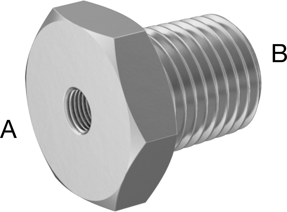 Minyatür Orta Basınçlı 303 Paslanmaz Çelik Boru Bağlantı Parçası, Düz Adaptör, M5 x 0,8 mm Dişi x 1/4 NPT Erkek