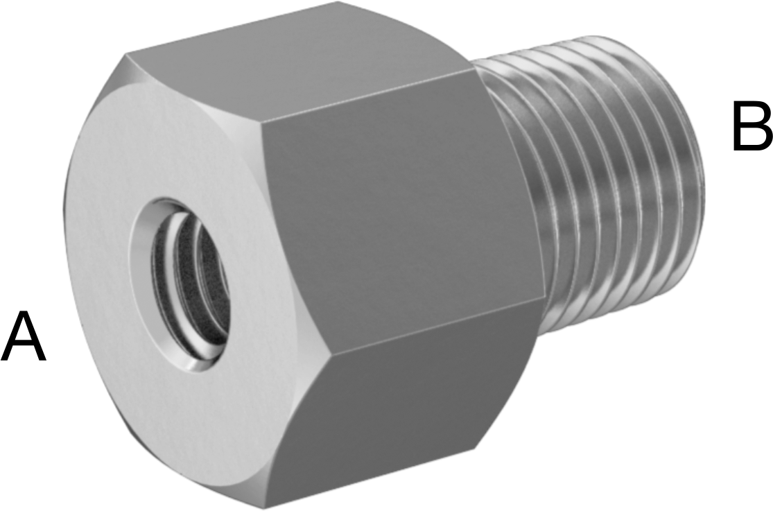 Minyatür Orta Basınçlı 303 Paslanmaz Çelik Boru Bağlantı Parçası, Düz Adaptör, M6 x 1 mm Dişi x 1/8 NPT Erkek