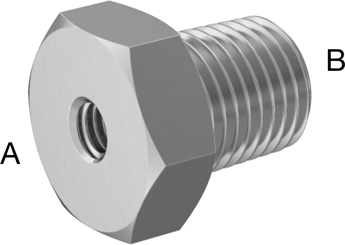 Minyatür Orta Basınçlı 303 Paslanmaz Çelik Boru Bağlantı Parçası, Düz Adaptör, M6 x 1 mm Dişi x 1/4 NPT Erkek