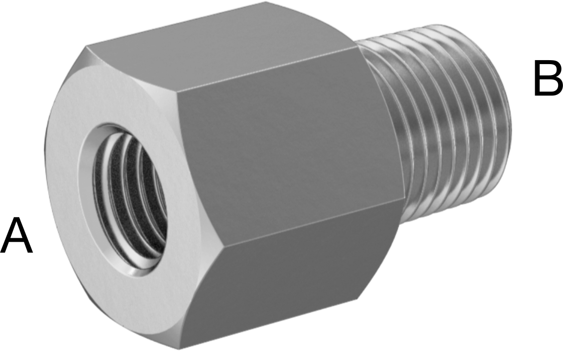 Minyatür Orta Basınçlı 303 Paslanmaz Çelik Boru Bağlantı Parçası, Düz Adaptör, M8 x 1 mm Dişi x 1/8 NPT Erkek