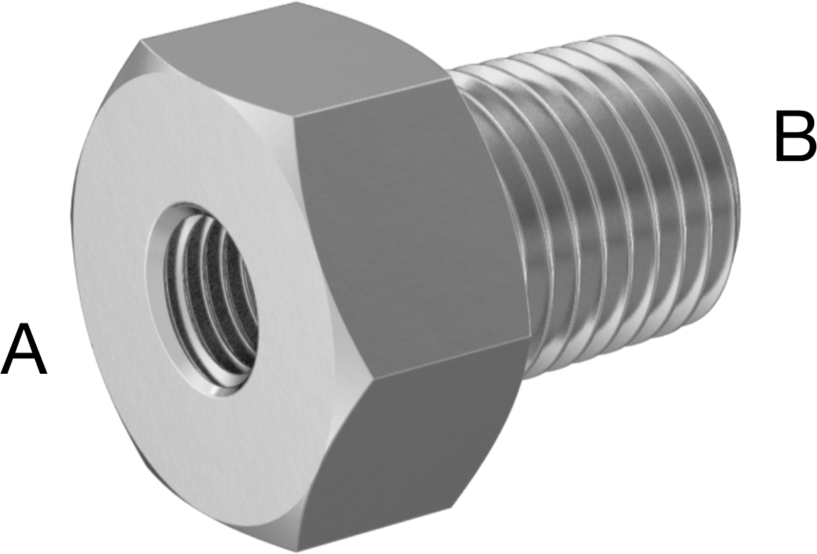 Minyatür Orta Basınçlı 303 Paslanmaz Çelik Boru Bağlantı Parçası, Düz Adaptör, M8 x 1 mm Dişi x 1/4 NPT Erkek