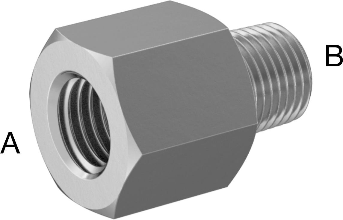 Minyatür Orta Basınçlı 303 Paslanmaz Çelik Boru Bağlantı Parçası, Adaptör, M10 x 1,25 mm Dişi x 1/8 NPT Erkek
