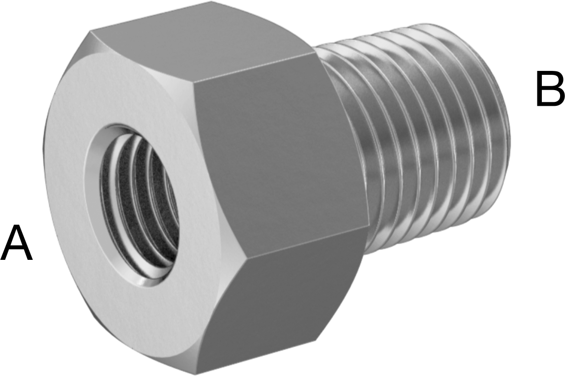 Minyatür Orta Basınçlı 303 Paslanmaz Çelik Boru Bağlantı Parçası, Adaptör, M10 x 1,25 mm Dişi x 1/4 NPT Erkek