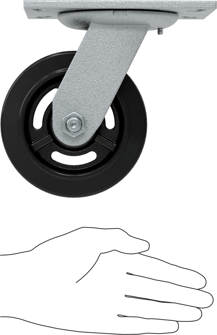 6-1/4“ x 4-1/2” Plakalı Yastıklı Yük Tekerleği, 5 inç Çapında 80A Kauçuk Tekerlekli ve Damgalı Çerçeveli Döner Tekerlek