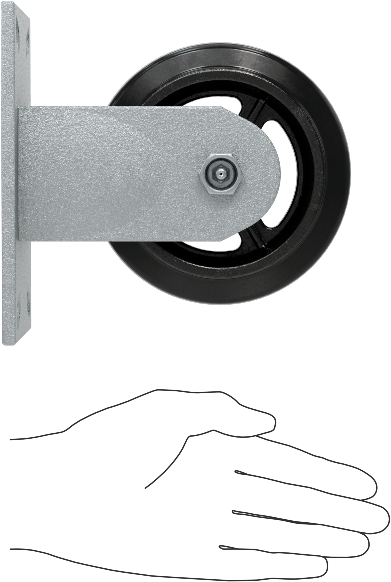 6-1/4“ x 4-1/2” Plakalı Yastıklı Yük Tekerleği, 5 inç Çapında 80A Kauçuk Tekerlekli ve Damgalı Çerçeveli Sert