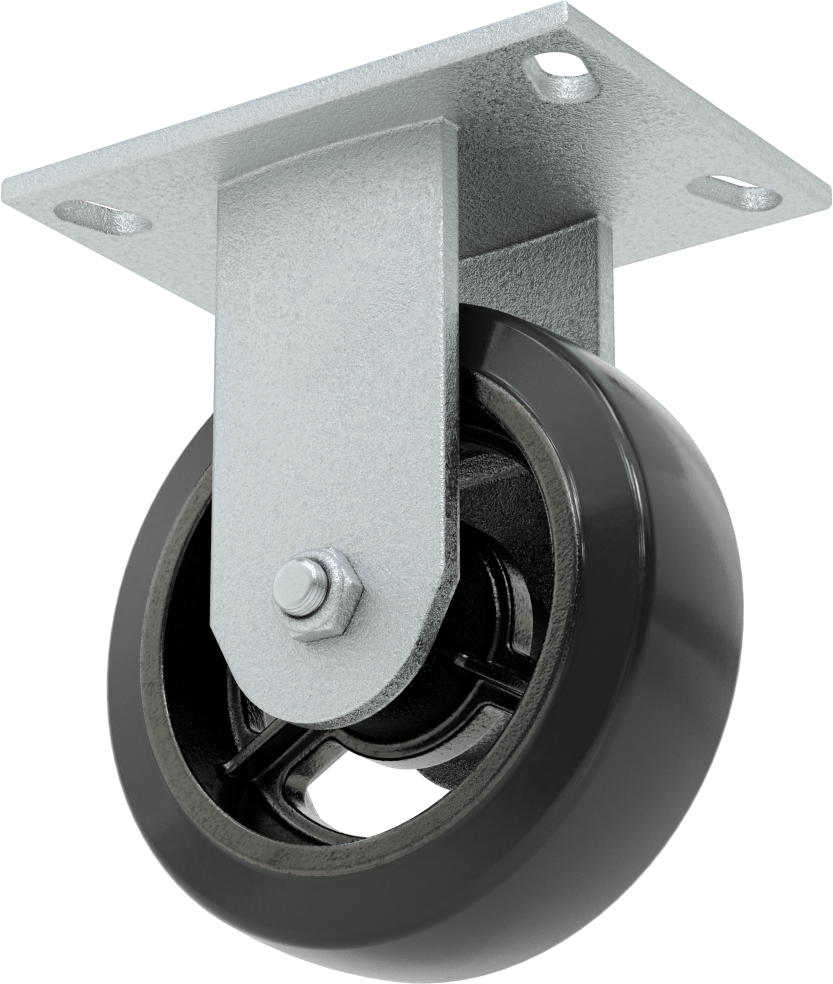 6-1/4“ x 4-1/2” Plakalı Yastıklı Yük Tekerleği, 6" Çapında 80A Kauçuk Tekerlekli ve Damgalı Çerçeveli Sert
