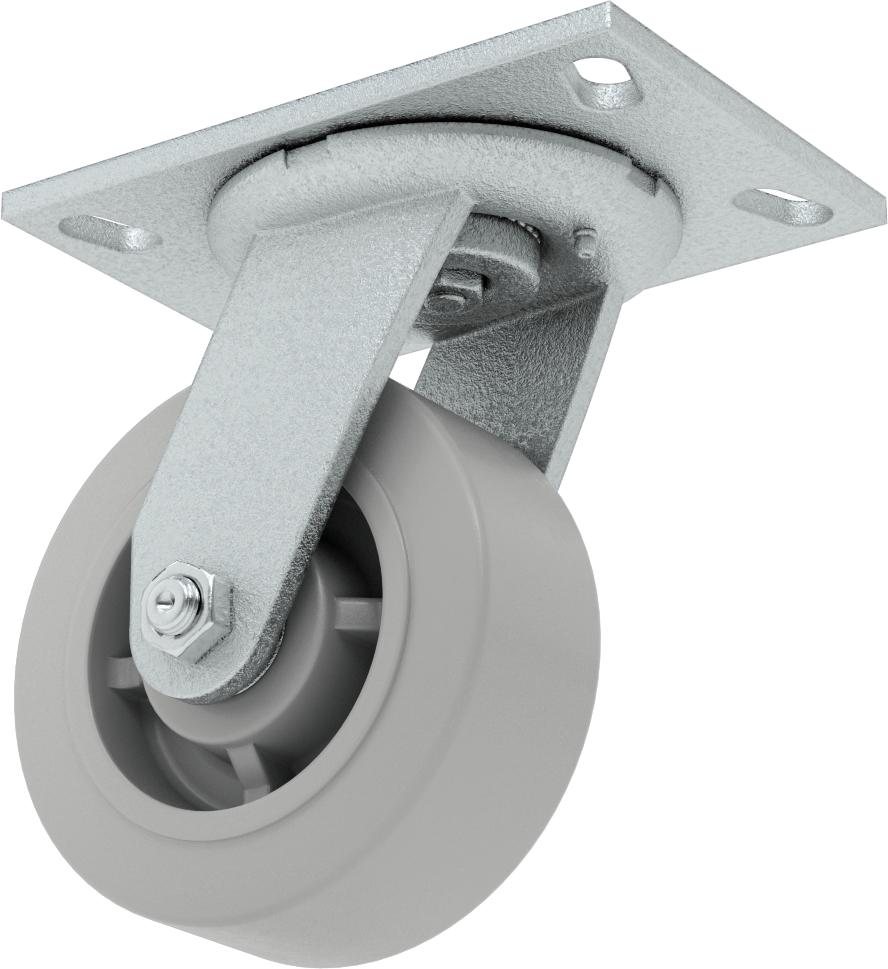 6-1/4“ x 4-1/2” Plakalı Yastıklı Yük Tekerleği, 5" Çaplı 65A Kauçuk Tekerlekli ve Damgalı Çerçeveli Döner Tekerlek