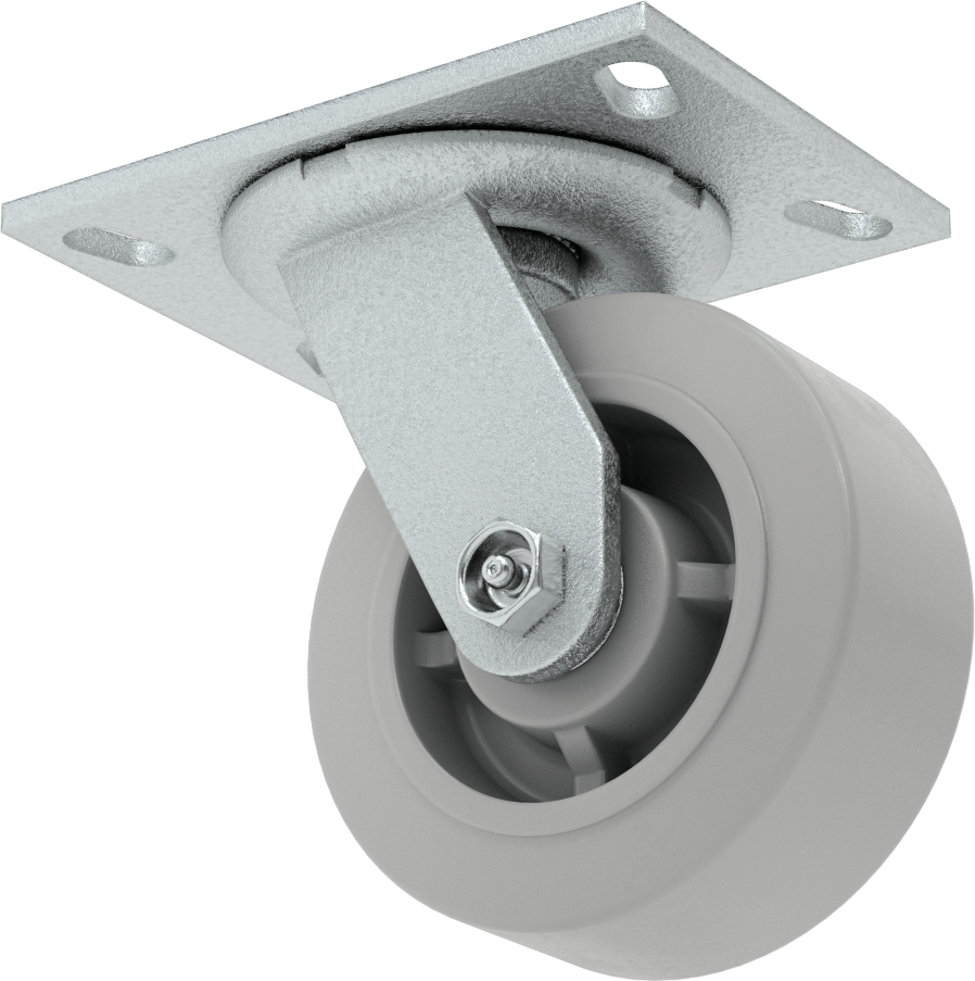 6-1/4“ x 4-1/2” Plakalı Yastıklı Yük Tekerleği, 5" Çaplı 65A Kauçuk Tekerlekli ve Damgalı Çerçeveli Döner Tekerlek