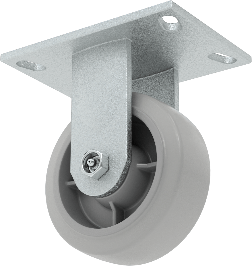 6-1/4“ x 4-1/2” Plakalı Yastıklı Yük Tekerleği, 5 inç Çapında 65A Kauçuk Tekerlekli ve Damgalı Çerçeveli Sabit