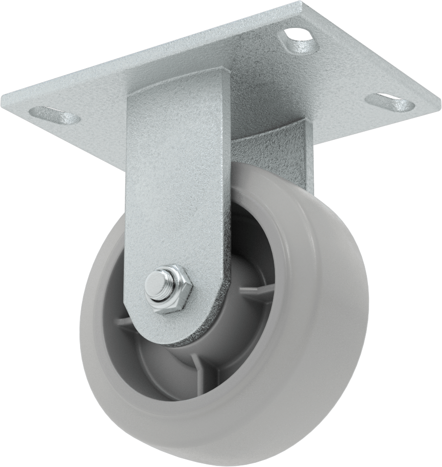 6-1/4“ x 4-1/2” Plakalı Yastıklı Yük Tekerleği, 5 inç Çapında 65A Kauçuk Tekerlekli ve Damgalı Çerçeveli Sabit