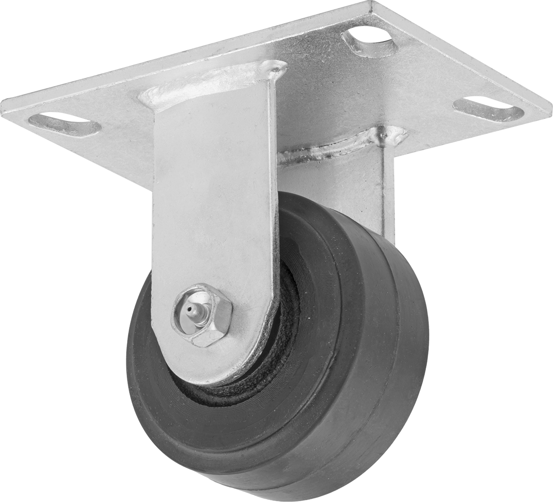 6-1/4“ x 4-1/2” Plakalı Yastıklı Yük Tekerleği, 4 inç Çapında 80A Kauçuk Tekerlekli ve Damgalı Çerçeveli Sert