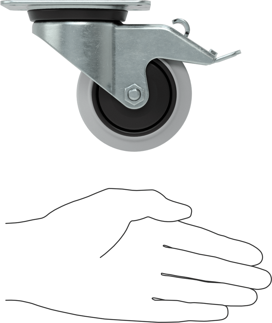 Easy-Roll Tekerlek, Gri Lastik Tekerlek, Frenli Döner Tekerlek, 3-1/4" Çaplı Tekerlek