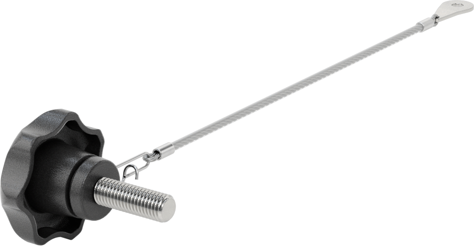 Bağlantılı Dişli Saplı Düğme, Yedi Kollu Tutamaklı, M10 x 1,50 mm Diş