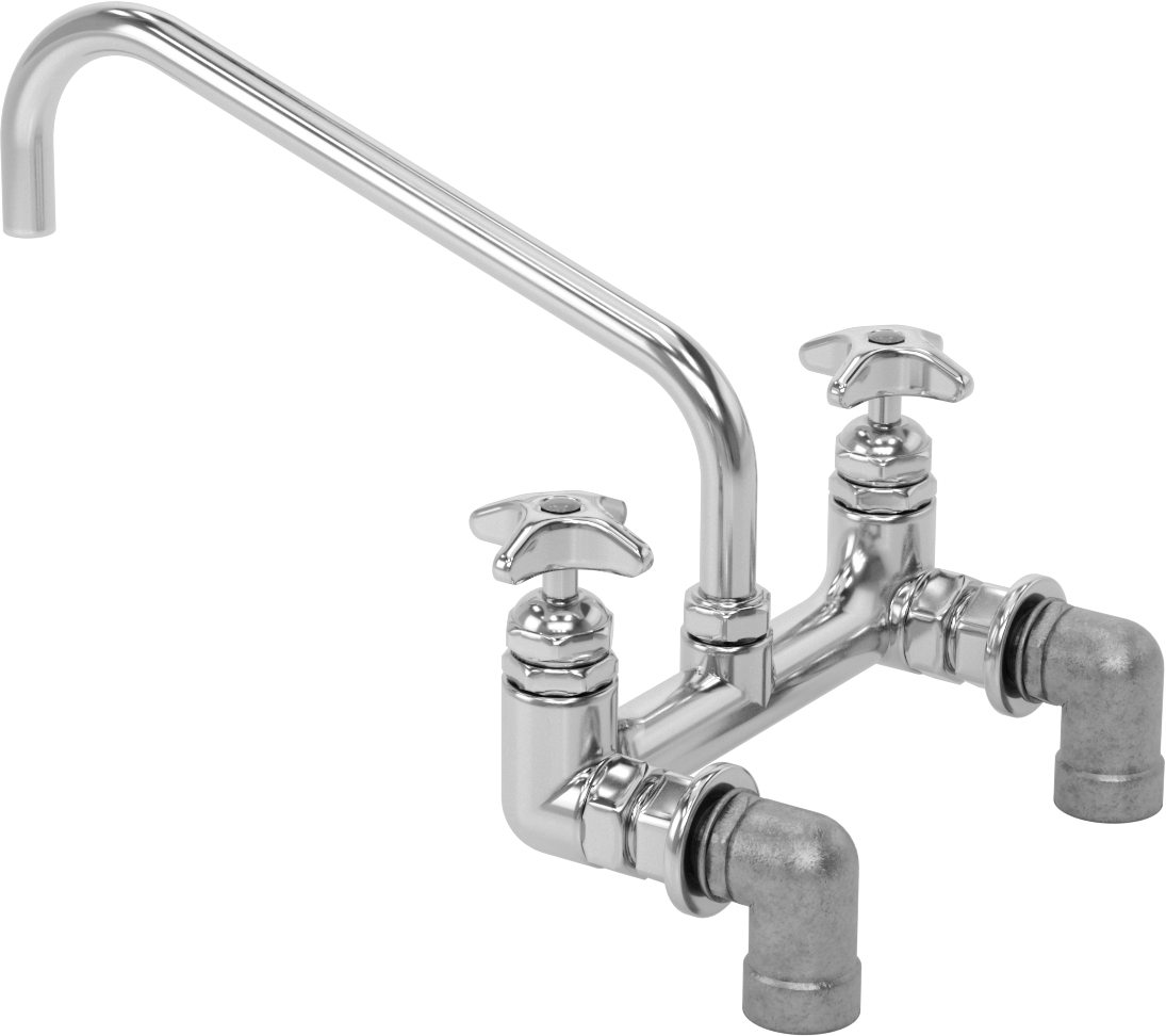 Yüksek Akışlı Lavabo Musluğu, Çift 3/4 NPT Dişi Arka/Alt Girişler, 12" Uzunlukta Döner Ağızlık