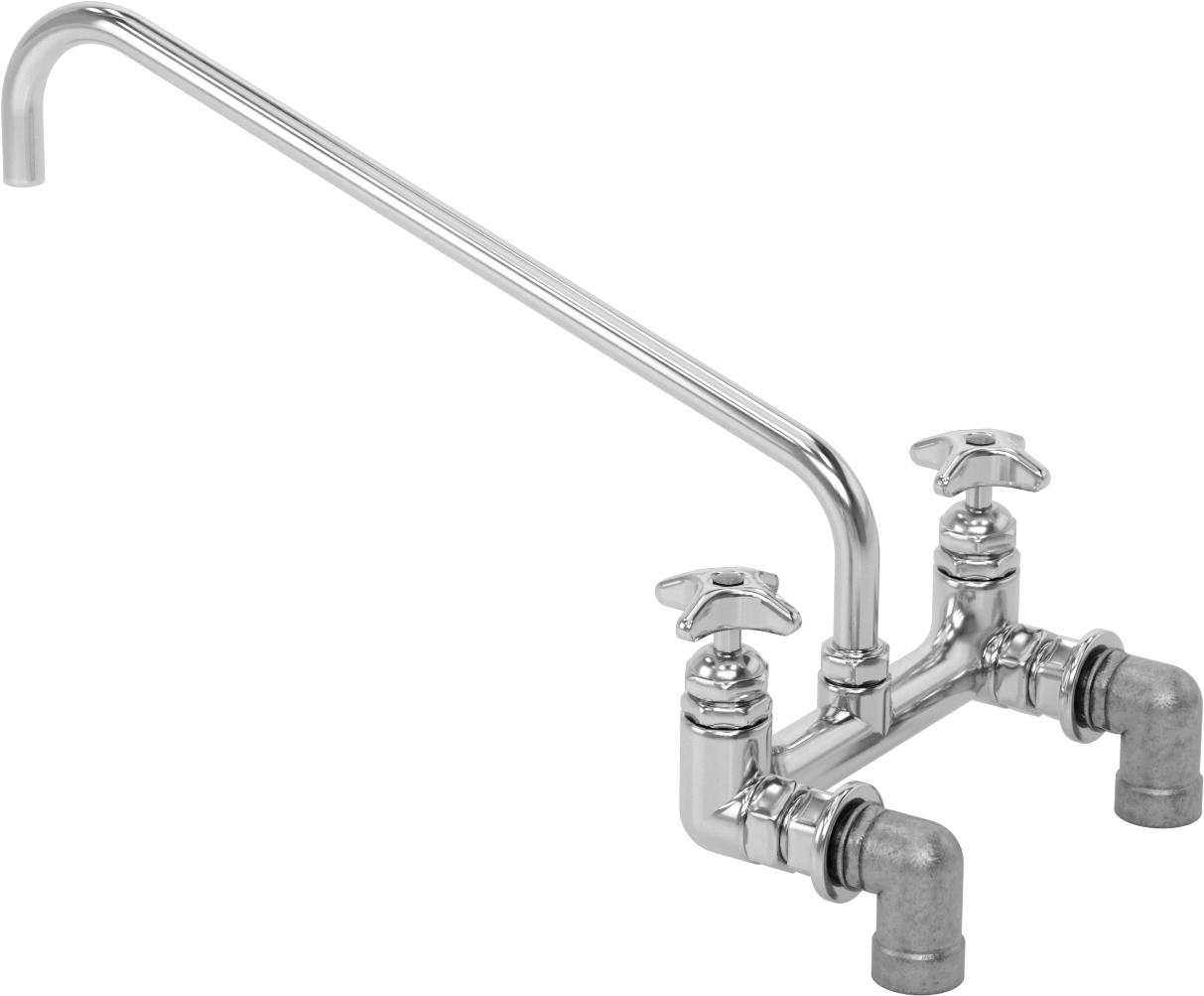 Yüksek Akışlı Lavabo Musluğu, Çift 3/4 NPT Dişi Arka/Alt Girişler, 18" Uzunlukta Döner Ağızlık