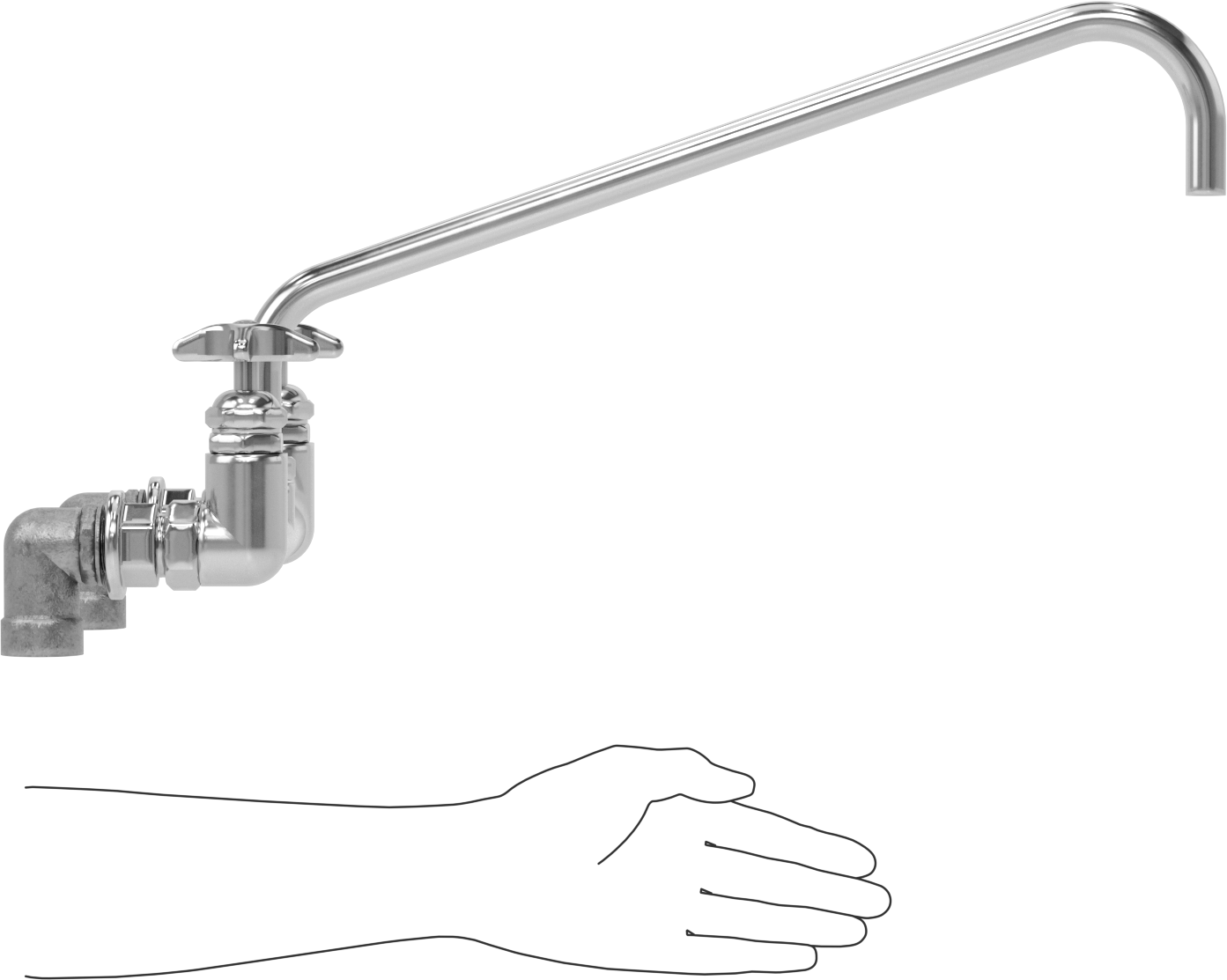 Yüksek Akışlı Lavabo Musluğu, Çift 3/4 NPT Dişi Arka/Alt Girişler, 18" Uzunlukta Döner Ağızlık