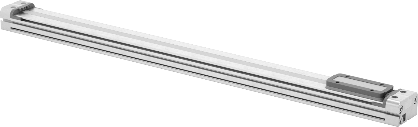Düşük Profilli Çubuksuz Hava Sürgüsü, 5/8" Delik Boyutu, 1,1" Yükseklik, 16 inç Strok Uzunluğu