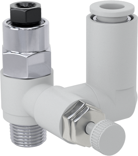 Hava ile Çalışan Hava Akış Kontrol Valfi, Kapatma Mekanizmalı, 1/4" Push-Connect Girişi, 1/8 NPT Çıkış