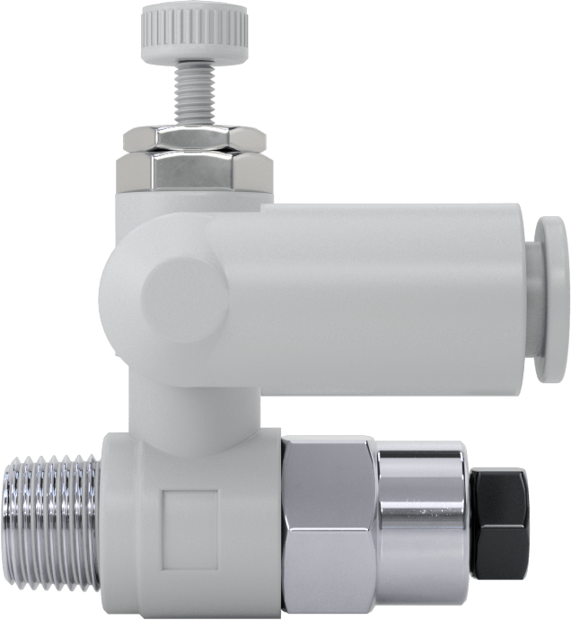 Hava ile Çalışan Hava Akış Kontrol Valfi, Kapatma Mekanizmalı, 1/4" Push-Connect Girişi, 1/8 NPT Çıkış