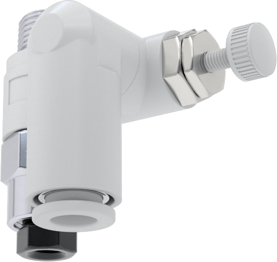 Hava ile Çalışan Hava Akış Kontrol Valfi, Kapatma Mekanizmalı, 1/4" Push-Connect Girişi, 1/8 NPT Çıkış